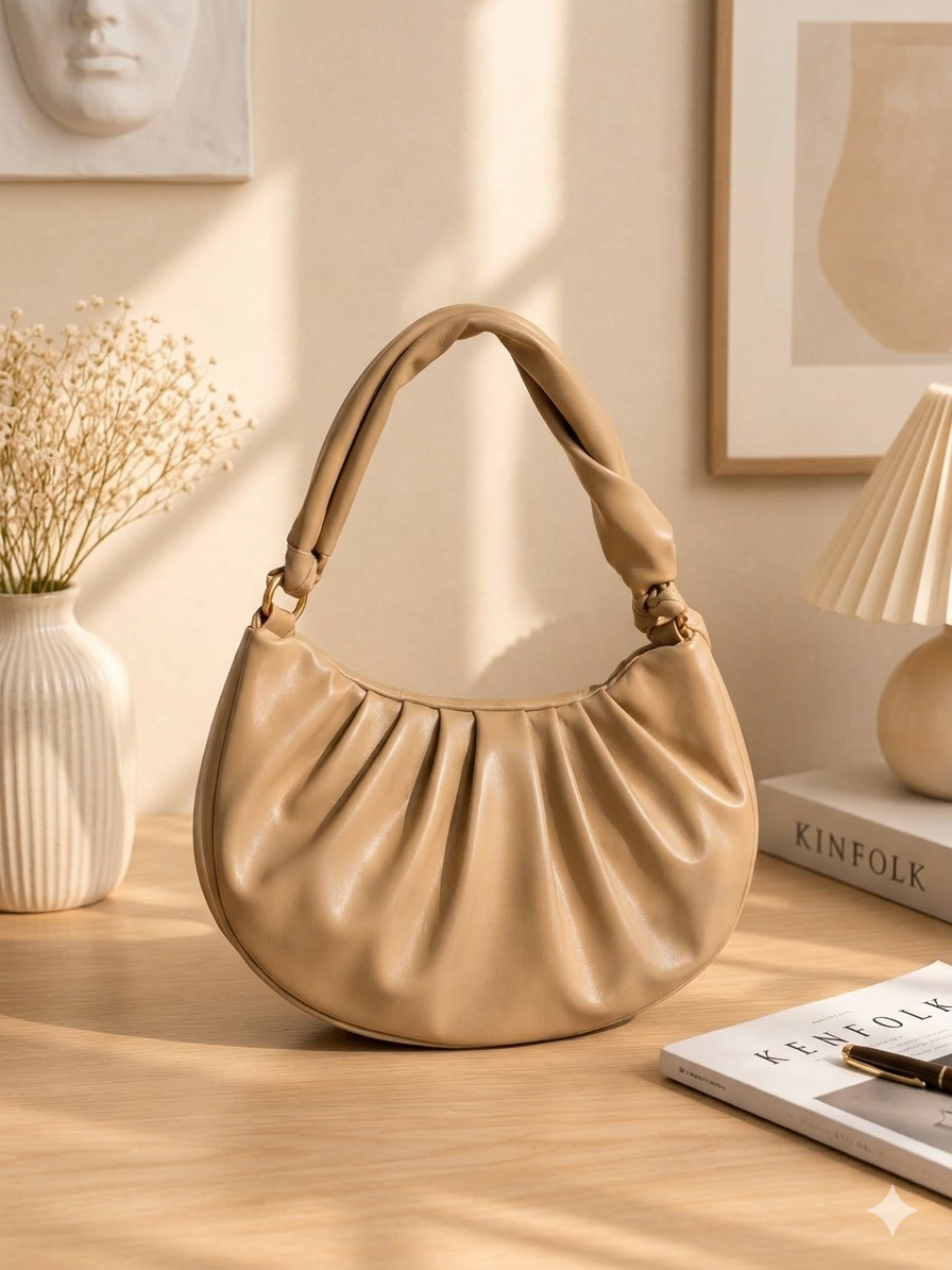 Velvet Touch Ruched Crescent Bag