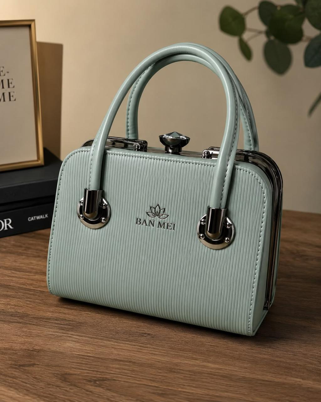 Premium Modern Luxury Structured Top-Handle Bag - Mint Green