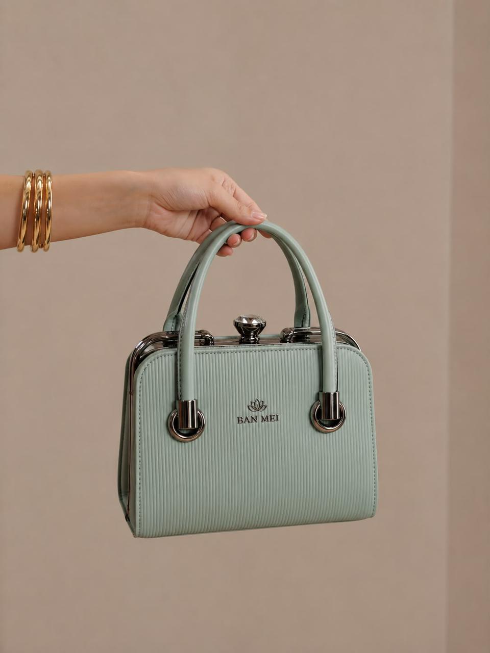 Premium Modern Luxury Structured Top-Handle Bag - Mint Green