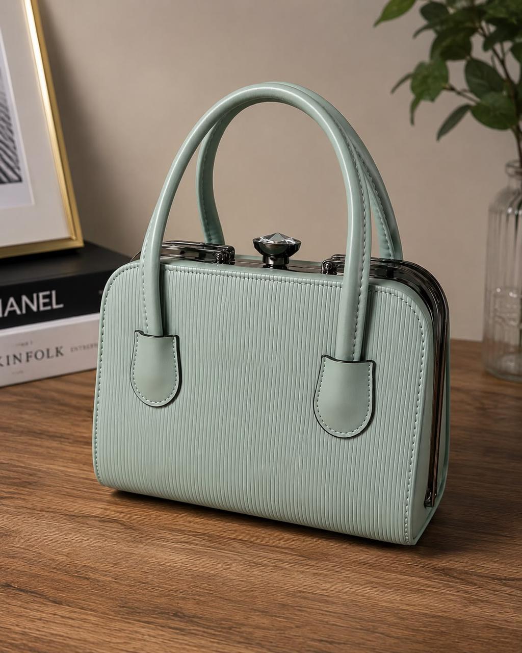 Premium Modern Luxury Structured Top-Handle Bag - Mint Green