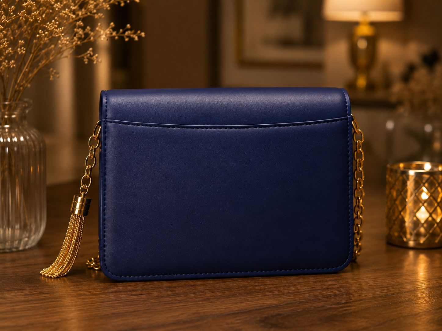 Elegant Hijabi Art Crossbody Bag with Pearl & Gold Tassel Charm