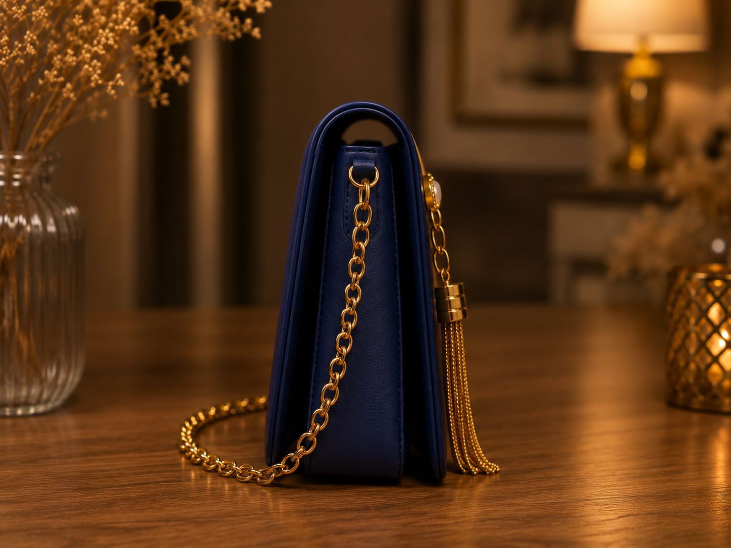 Elegant Hijabi Art Crossbody Bag with Pearl & Gold Tassel Charm