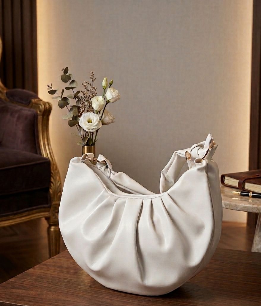 Velvet Touch Ruched Crescent Bag