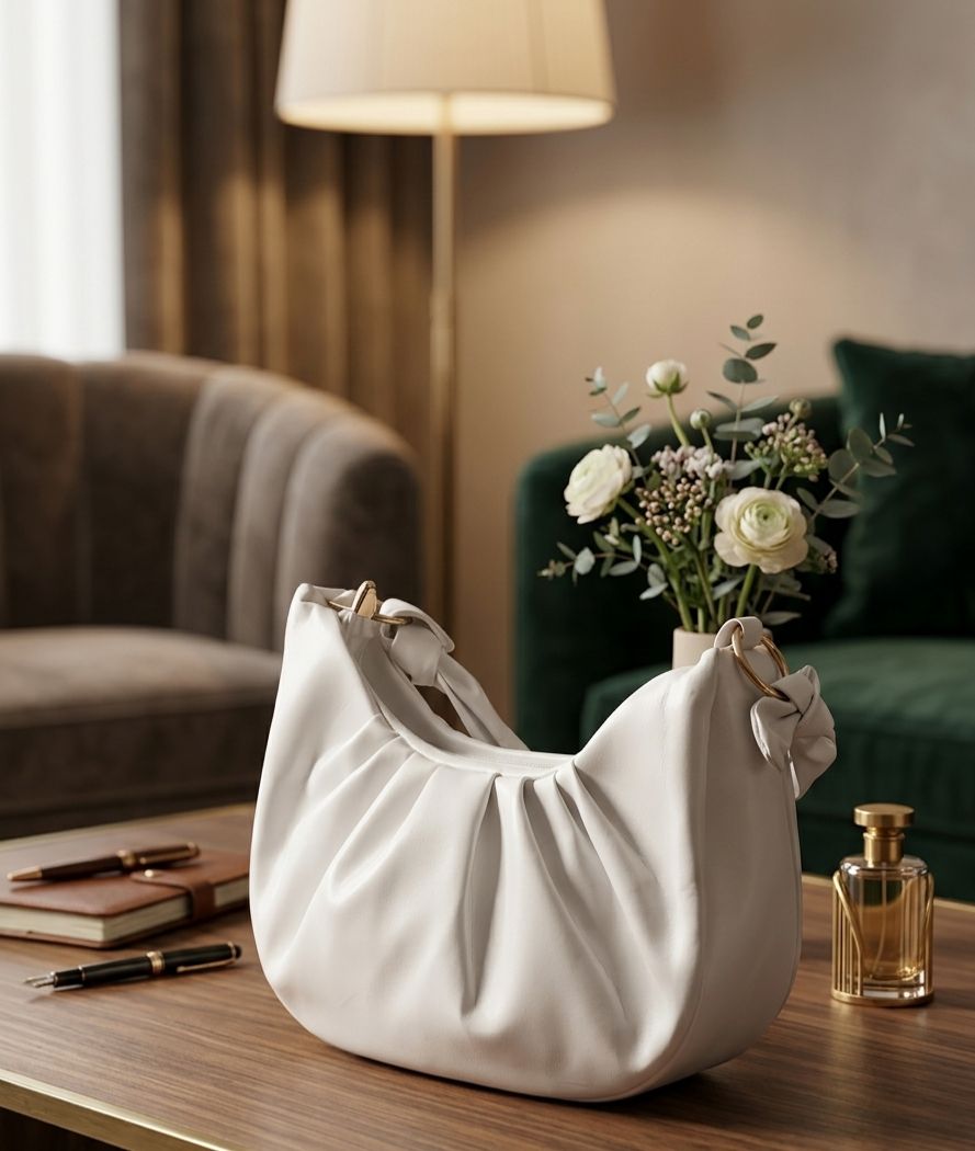 Velvet Touch Ruched Crescent Bag